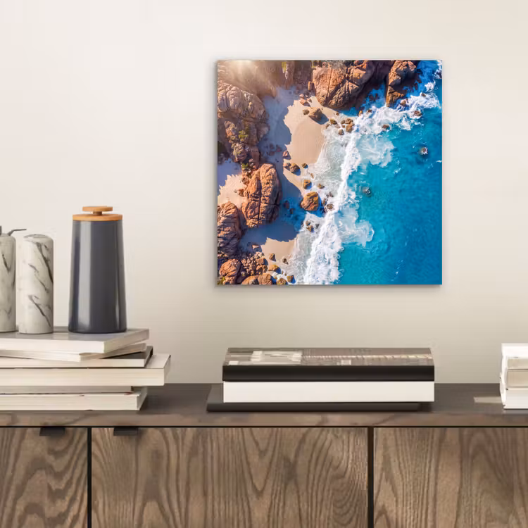 Strand - Zee - Rotsen - Natuur - Blauw aluminium wit klein -sfeer1