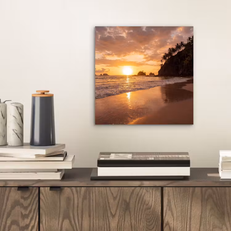 Strand - Zonsondergang - Natuur - Tropisch - Oranje aluminium wit klein -sfeer1