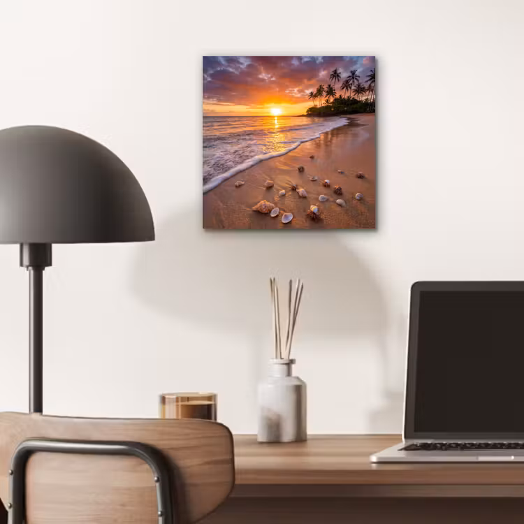 Strand - Zonsondergang - Palmbomen - Natuur - Oranje aluminium wit klein -sfeer5