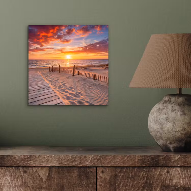 Strand - Zonsondergang - Zee - Natuur - Oranje aluminium wit klein -sfeer2