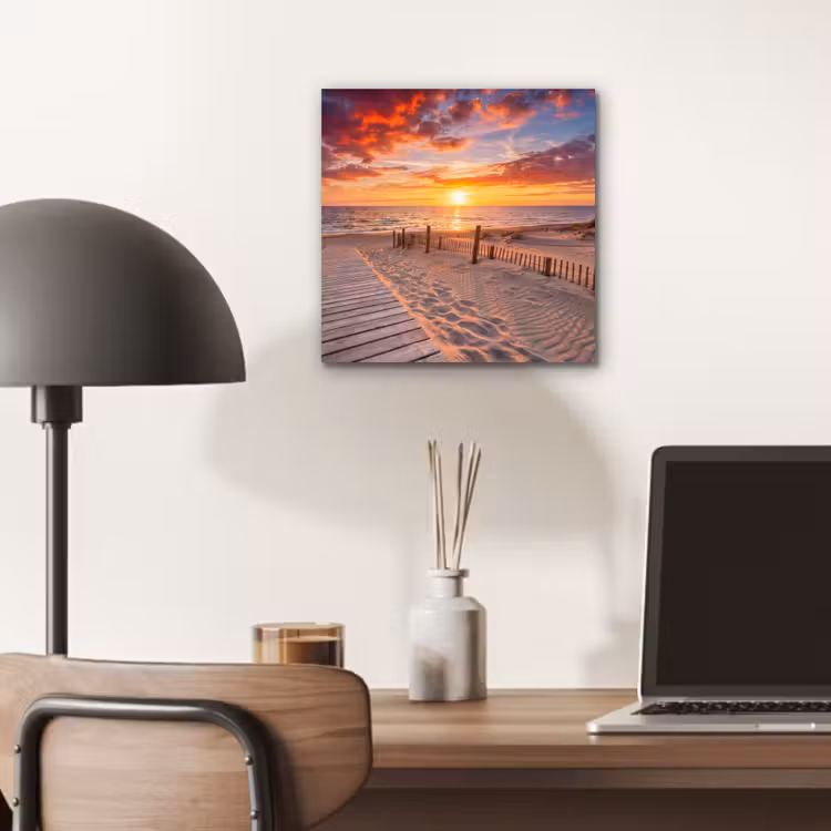Strand - Zonsondergang - Zee - Natuur - Oranje aluminium wit klein -sfeer5