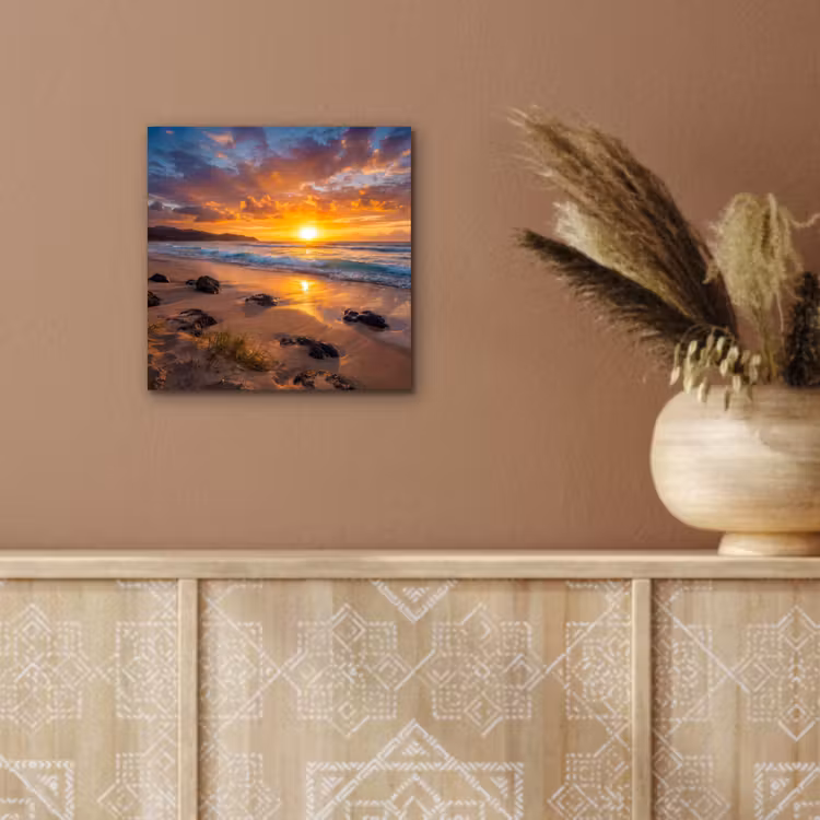 Strand - Zonsondergang - Golven - Natuur - Oranje aluminium wit klein -sfeer4