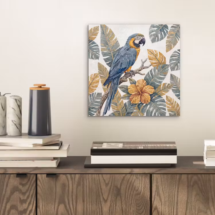 Vogel - Tak - Natuur - Mozaïek - Blauw aluminium wit klein -sfeer1