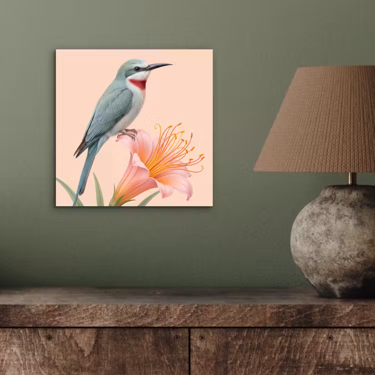 Vogel - Bloem - Natuur - Roze aluminium wit klein -sfeer2