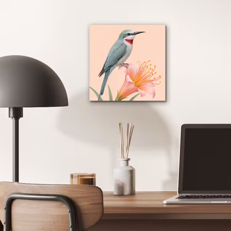 Vogel - Bloem - Natuur - Roze aluminium wit klein -sfeer5
