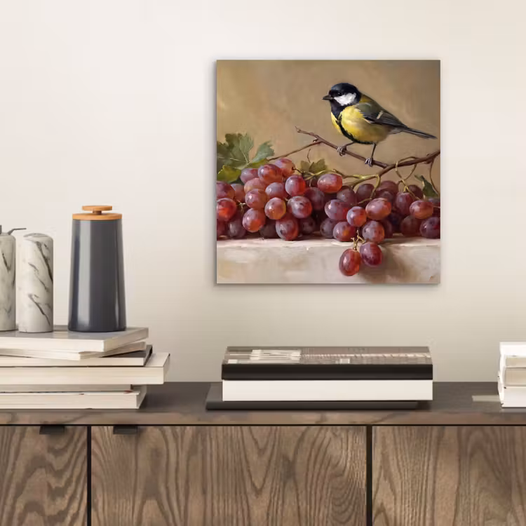 aluminium wall art - Bird - Grapes - Still Life - Vogel - Druiven - Stilleven aluminium wit klein