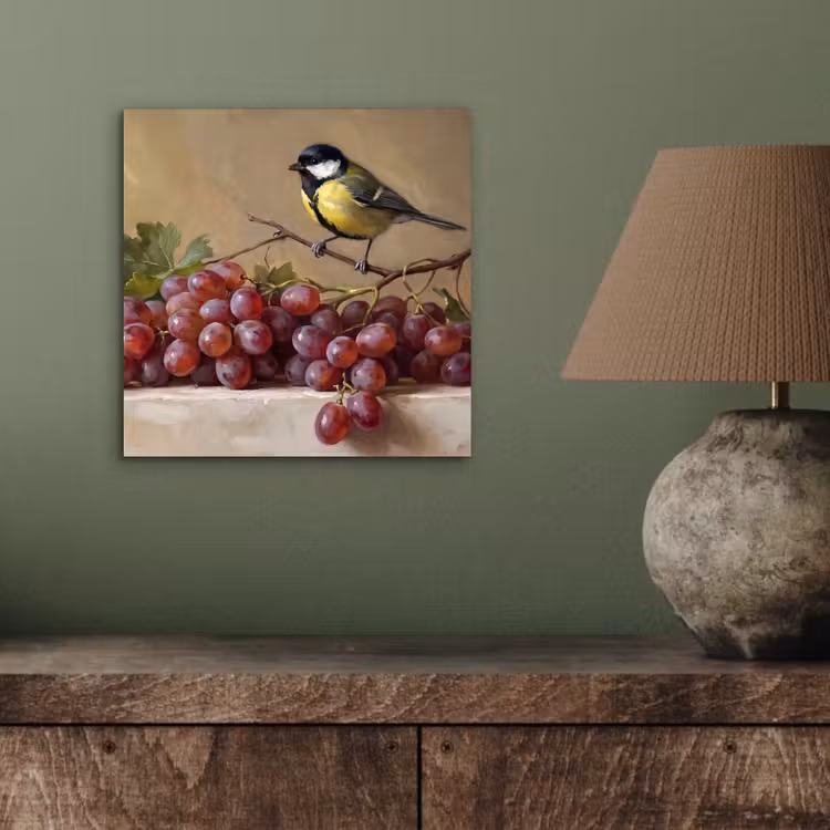 aluminium wall art - Bird - Grapes - Still Life - Vogel - Druiven - Stilleven aluminium wit klein