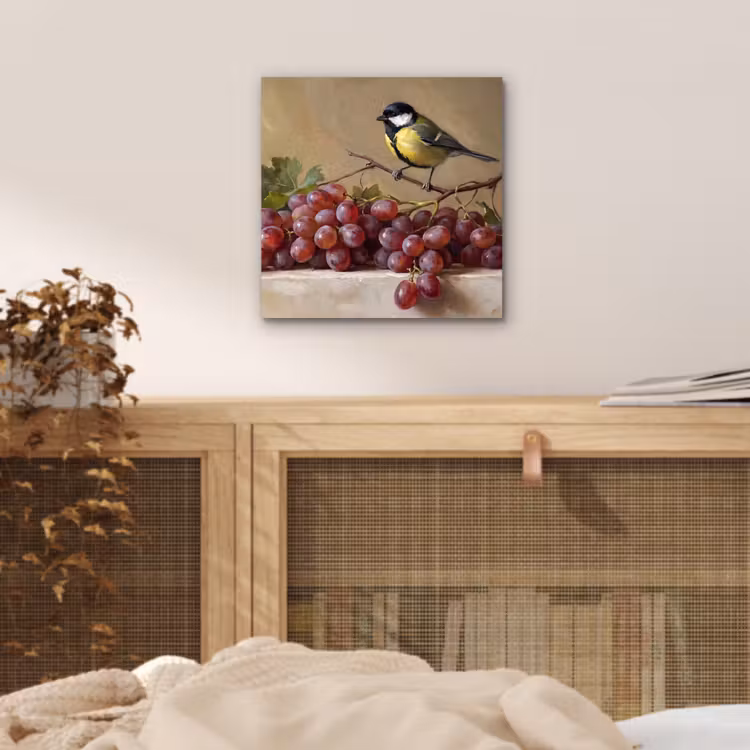 aluminium wall art - Bird - Grapes - Still Life - Vogel - Druiven - Stilleven aluminium wit klein