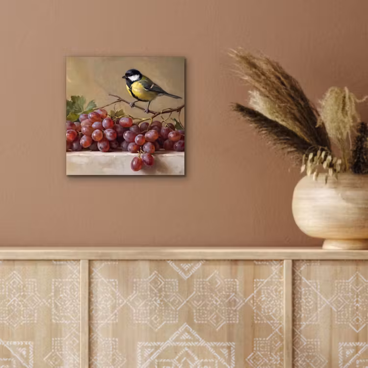 aluminium wall art - Bird - Grapes - Still Life - Vogel - Druiven - Stilleven aluminium wit klein