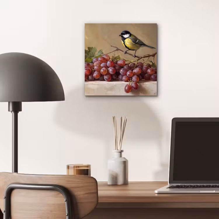 aluminium wall art - Bird - Grapes - Still Life - Vogel - Druiven - Stilleven aluminium wit klein