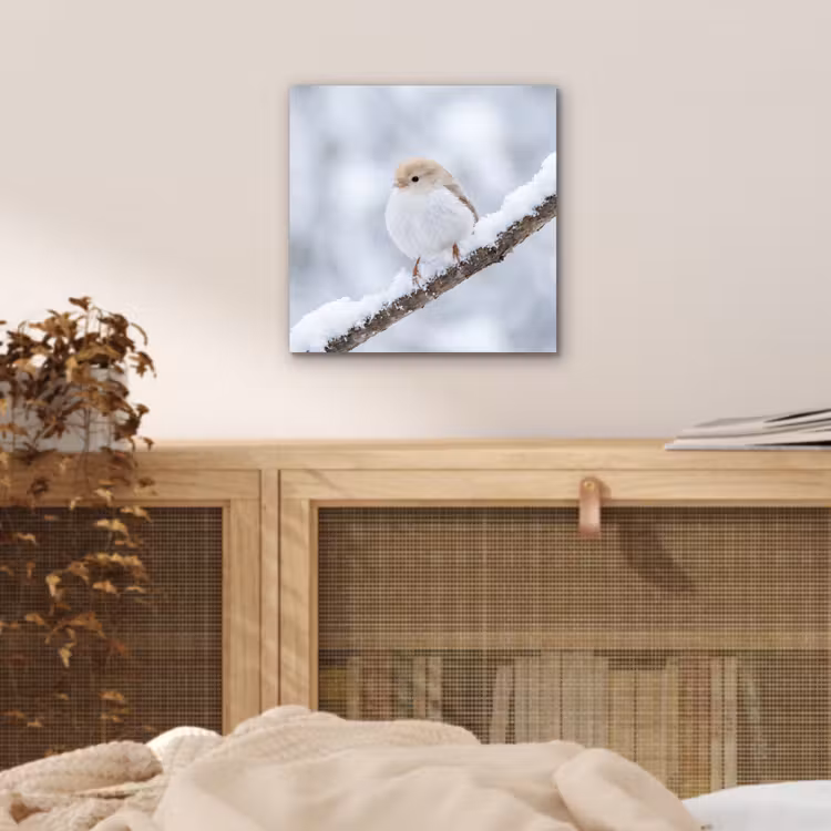 Vogeltje - Sneeuw - Tak - Winter - Zacht aluminium wit klein -sfeer3