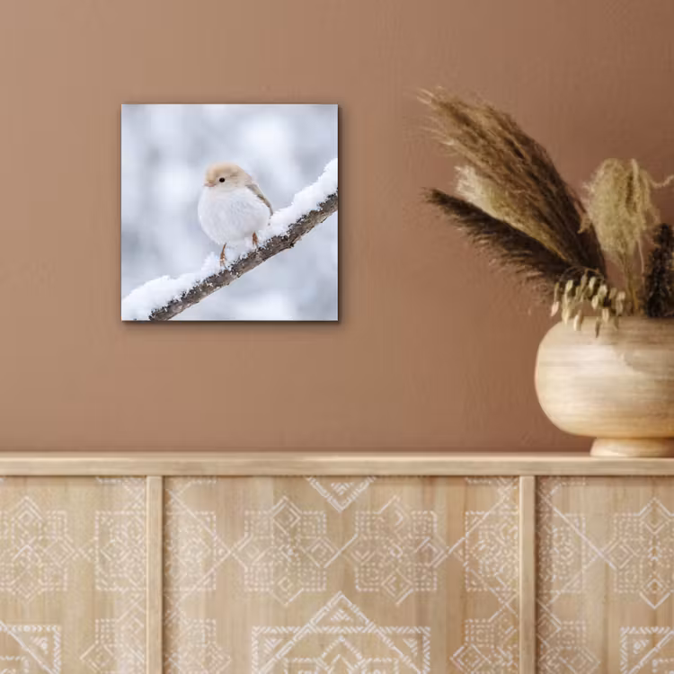 Vogeltje - Sneeuw - Tak - Winter - Zacht aluminium wit klein -sfeer4