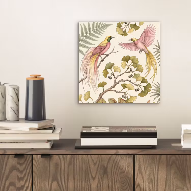 Vogels - Tropisch - Botanisch - Roze aluminium wit klein -sfeer1
