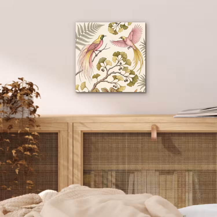Vogels - Tropisch - Botanisch - Roze aluminium wit klein -sfeer3