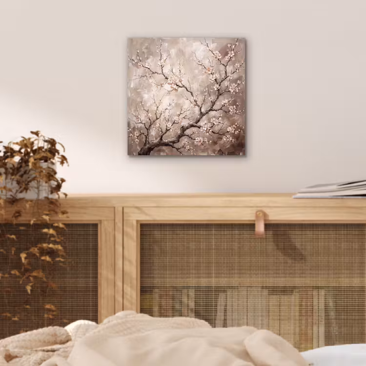 Bloesem - Takken - Schilderij - Beige - Serene aluminium wit klein -sfeer3