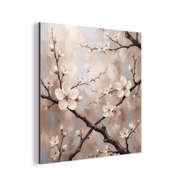 Bloesem - Takken - Schilderij - Beige - Serene aluminium wit klein -3d