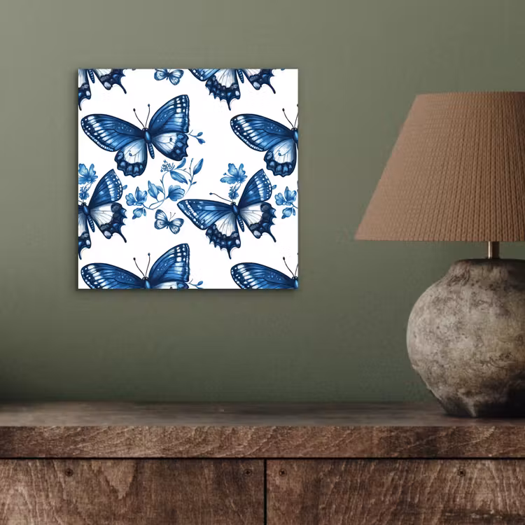 Blauw - Vlinders - Bloemen - Wit aluminium wit klein 46 -sfeer2