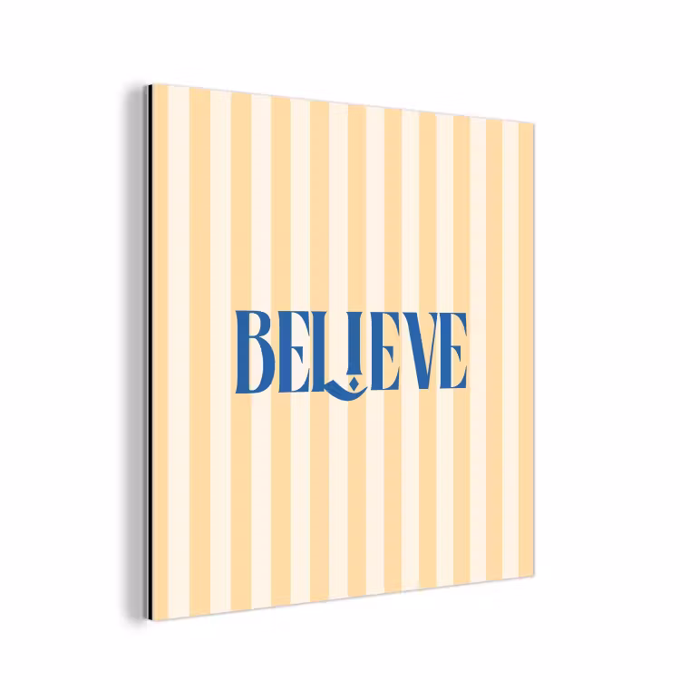 Blauw - Geel - Strepen - Believe aluminium wit klein -3d