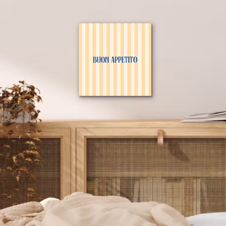 Blauw - Geel - Strepen - Buon Appetito aluminium wit klein -sfeer3