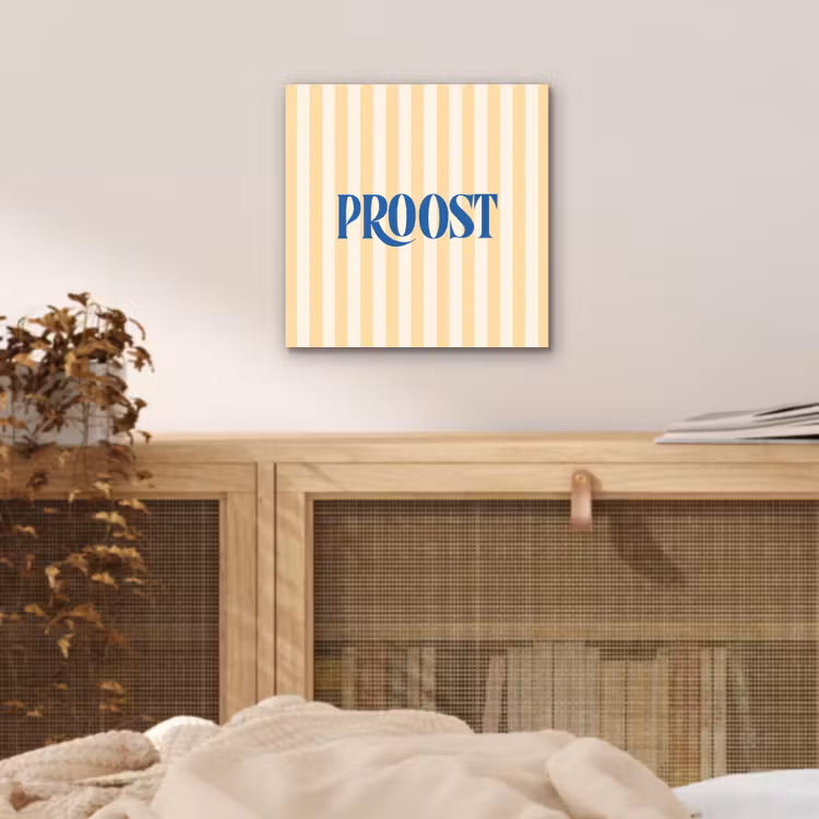 Blauw - Geel - Strepen - Proost aluminium wit klein -sfeer3