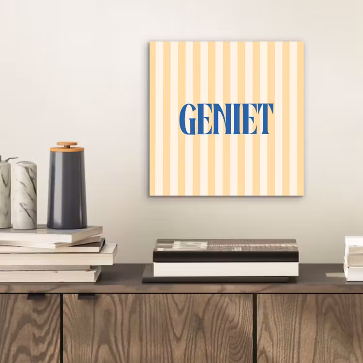 Blauw - Geel - Strepen - Geniet aluminium wit klein -sfeer1