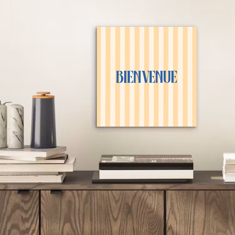 Blauw - Geel - Strepen - Bienvenue aluminium wit klein -sfeer1