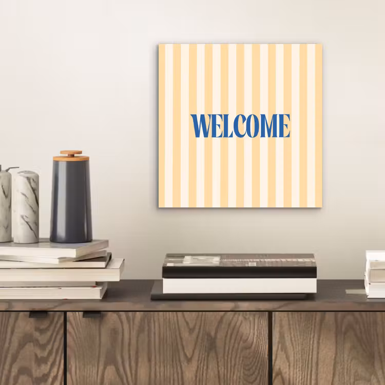 Blauw - Geel - Strepen - Welcome aluminium wit klein -sfeer1
