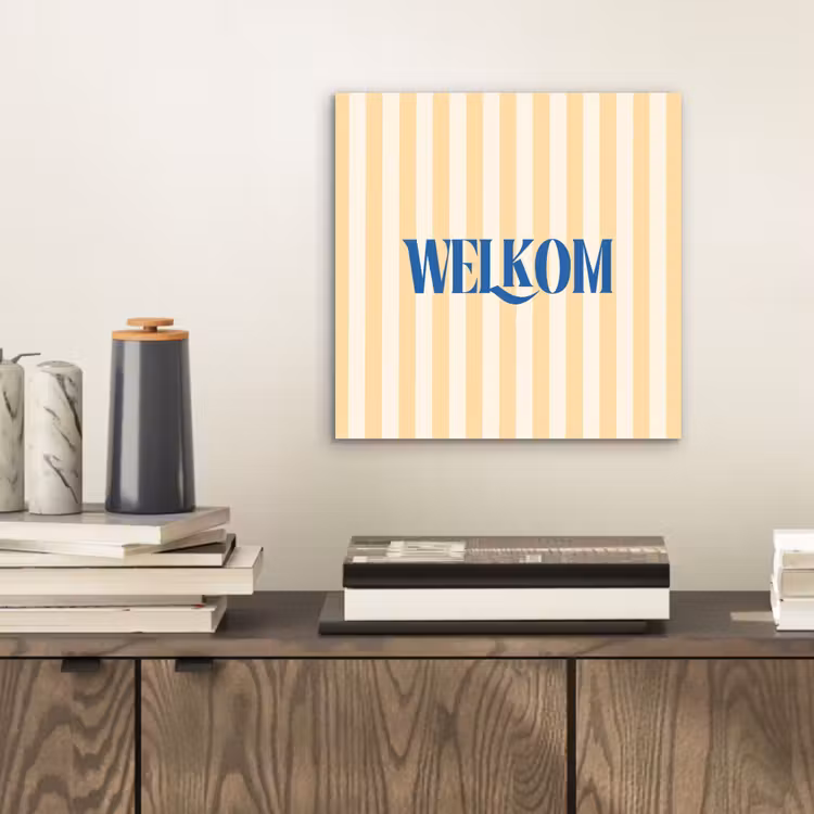 Blauw - Geel - Strepen - Welkom aluminium wit klein -sfeer1