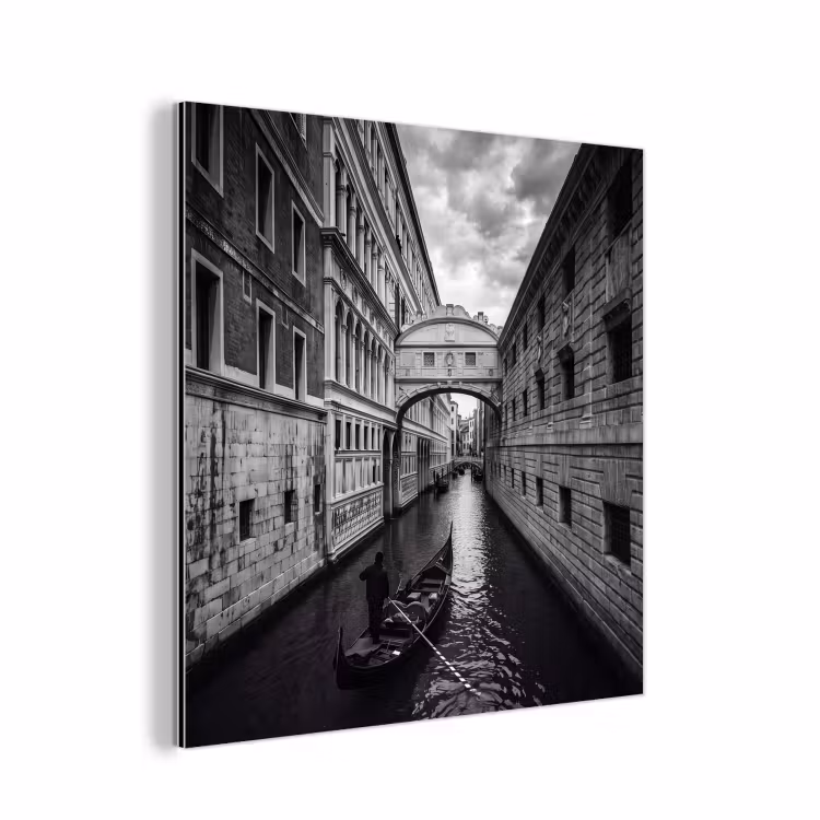 Boot - Waterweg - Stad - Zwart-wit - Architectuur aluminium wit klein -3d
