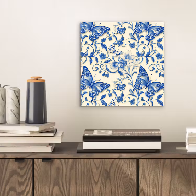 Vlinders - Bloemen - Blauw - Botanisch aluminium wit klein 46 -sfeer1