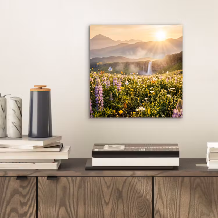 Vlinders - Waterval - Bloemenveld aluminium wit klein -sfeer1
