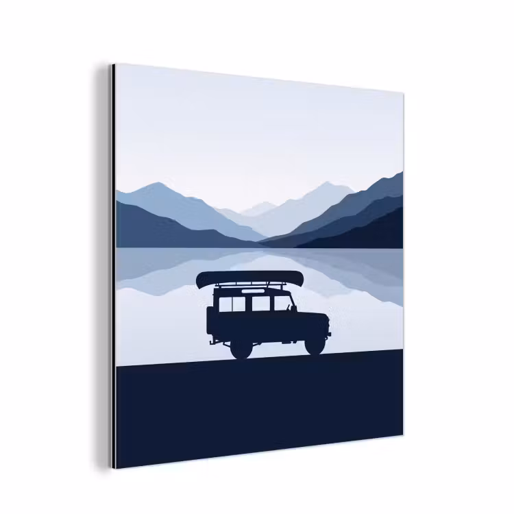 Auto - Meer - Bergen - Blauw aluminium wit klein -3d