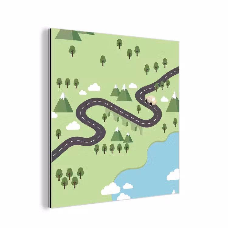 Auto - Bergweg - Natuur - Illustratie aluminium wit klein -3d