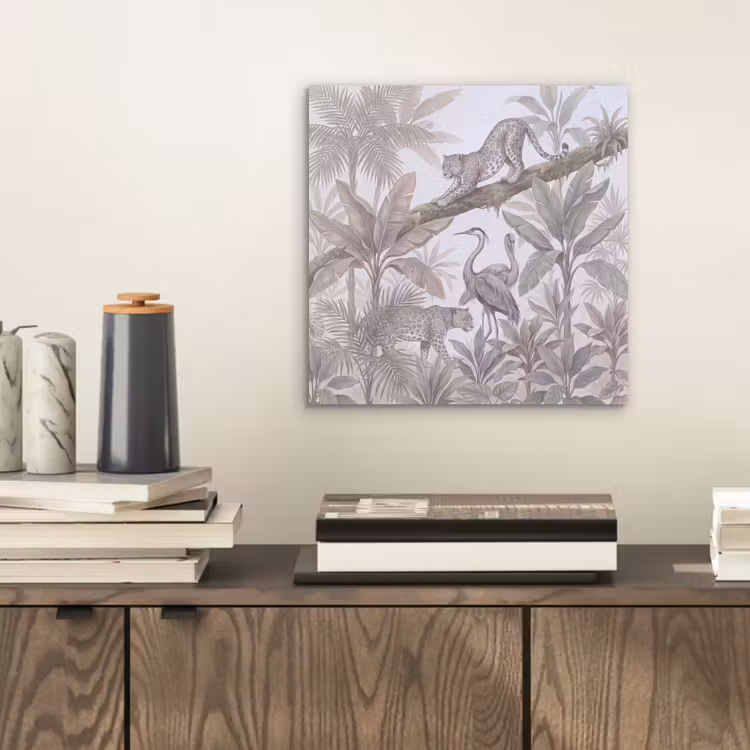 Kat - Vogel - Jungle - Illustratie - Dieren aluminium wit klein -sfeer1