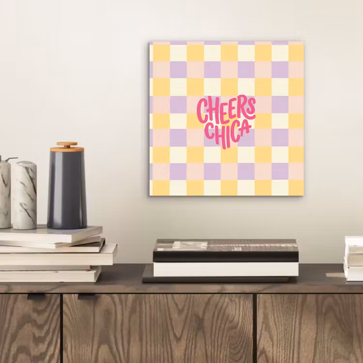 Cheers Chica - Ruitjes - Lila - Geel aluminium wit klein -sfeer1