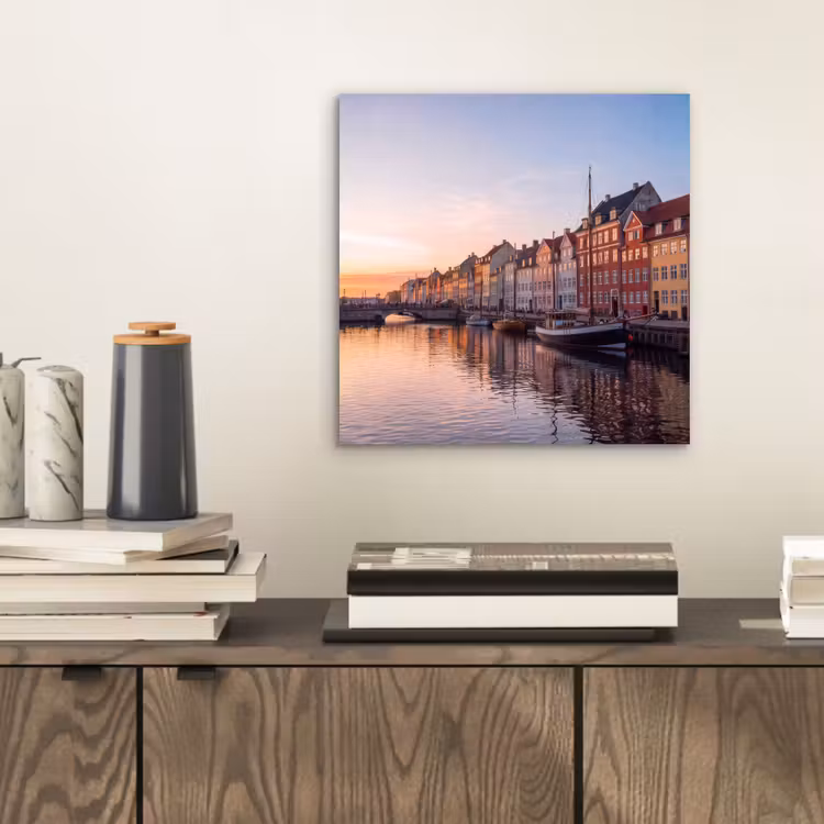 Stad - Gracht - Zonsondergang - Klassiek - Kleurrijk aluminium wit klein -sfeer1