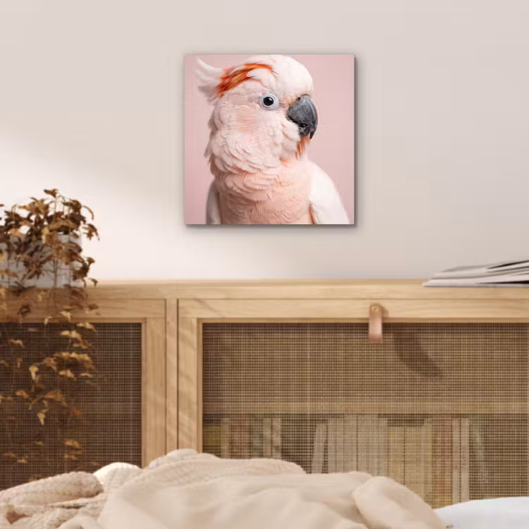 Kaketoe - Portret - Roze aluminium wit klein -sfeer3
