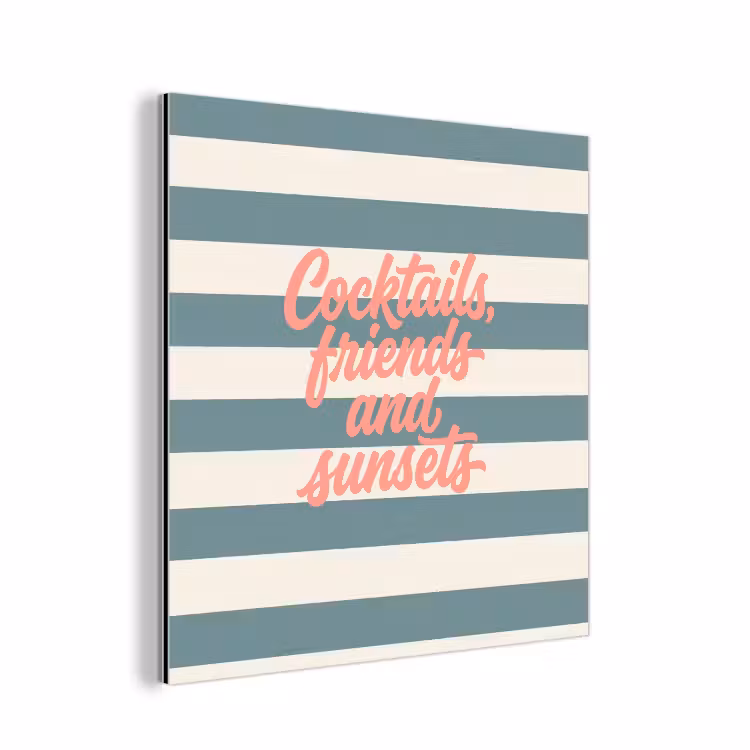 Cocktails - Strepen - Blauw - Koraal aluminium wit klein -3d