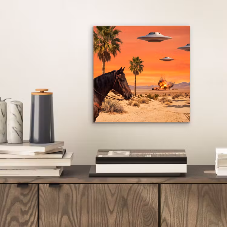 aluminium wall art - Cowboy - Horse - Desert - Cowboy - Paard - Woestijn aluminium wit klein
