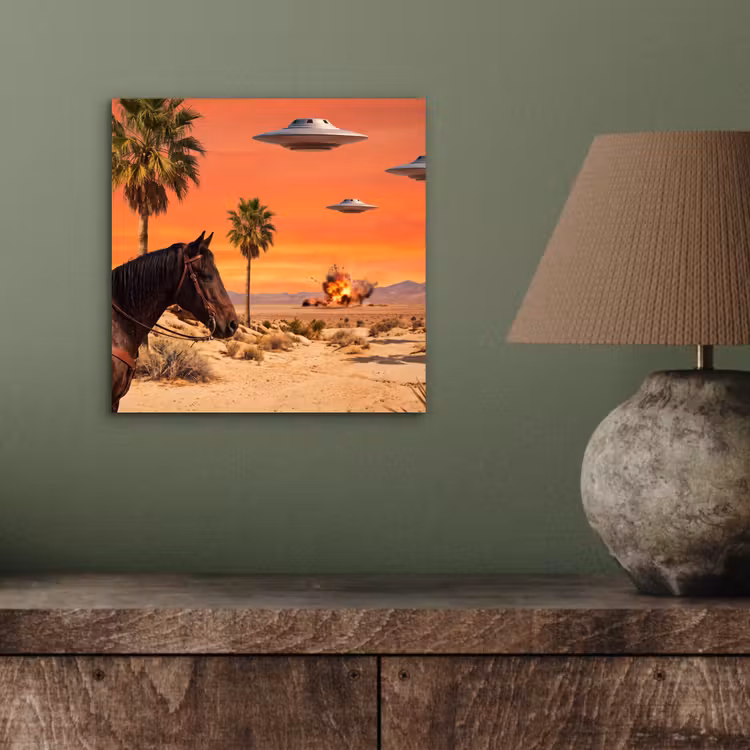 aluminium wall art - Cowboy - Horse - Desert - Cowboy - Paard - Woestijn aluminium wit klein