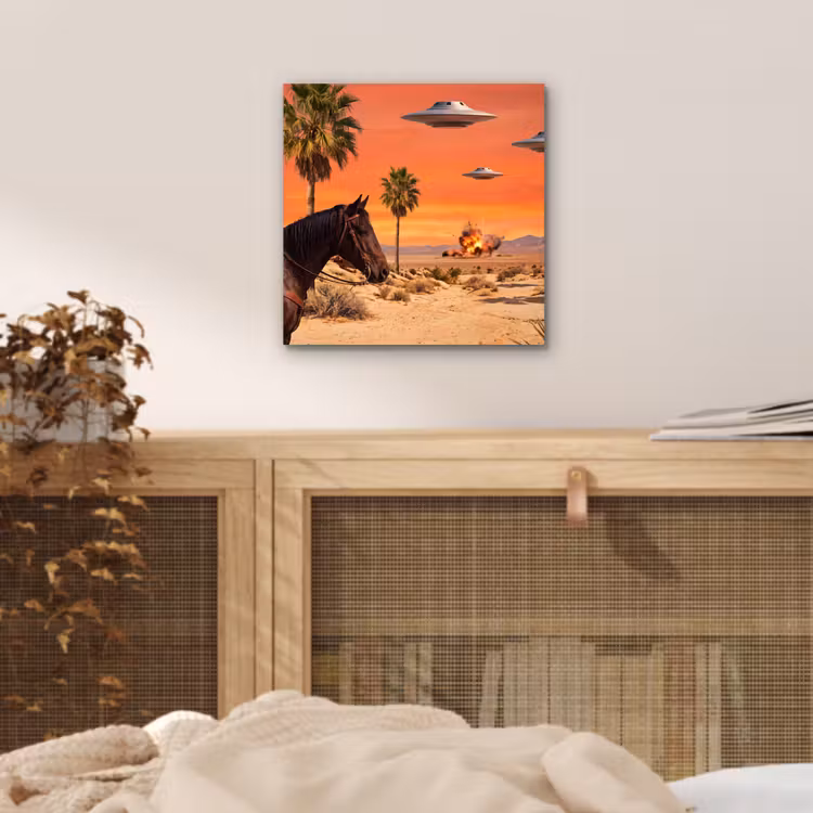 aluminium wall art - Cowboy - Horse - Desert - Cowboy - Paard - Woestijn aluminium wit klein