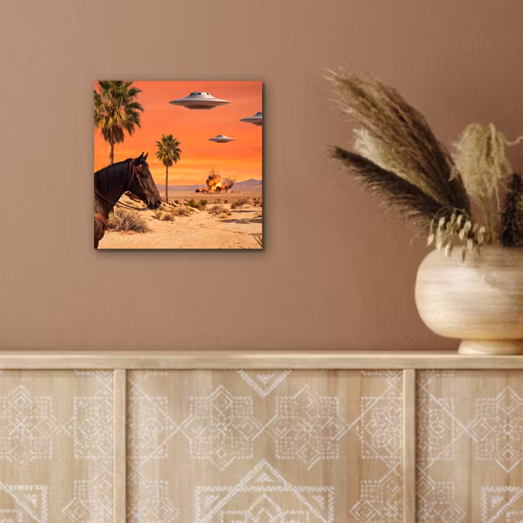 aluminium wall art - Cowboy - Horse - Desert - Cowboy - Paard - Woestijn aluminium wit klein