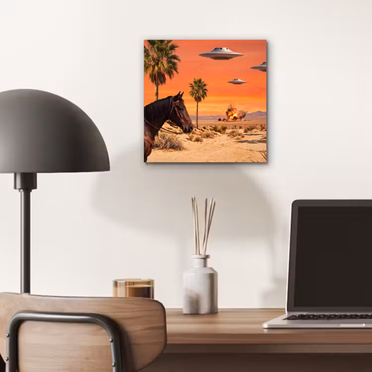 aluminium wall art - Cowboy - Horse - Desert - Cowboy - Paard - Woestijn aluminium wit klein