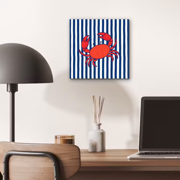 Krab - Strepen - Zeeleven - Illustratie - Rood aluminium wit klein -sfeer5