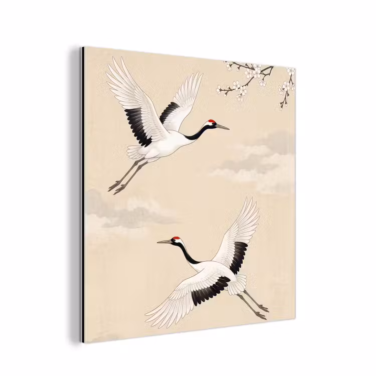 Kraanvogels - Bloesem - Beige aluminium wit klein -3d