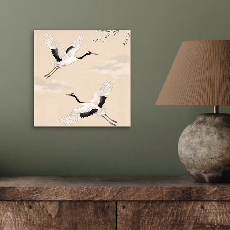 Kraanvogels - Bloesem - Beige aluminium wit klein -sfeer2