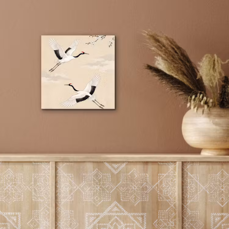 Kraanvogels - Bloesem - Beige aluminium wit klein -sfeer4