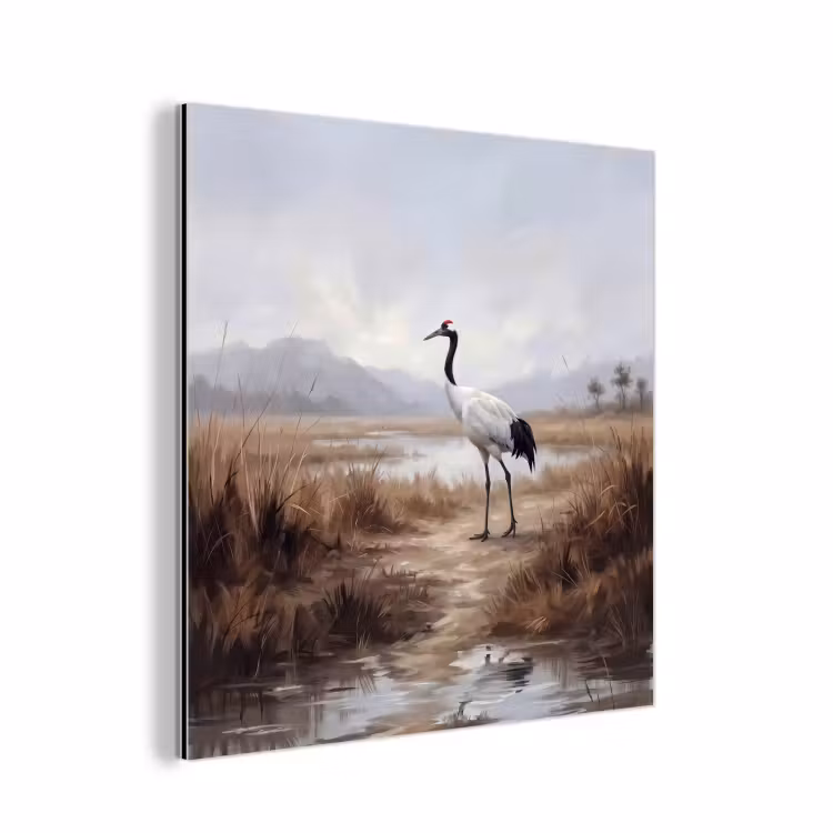 Kraanvogel - Natuur - Realistisch aluminium wit klein -3d