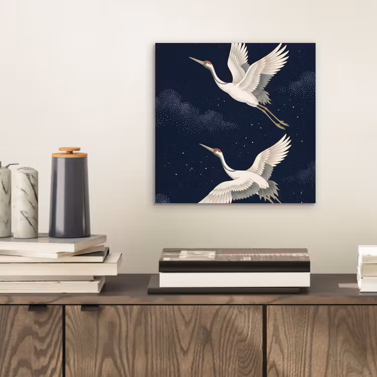 Kraanvogels - Nachthemel - Blauw aluminium wit klein -sfeer1