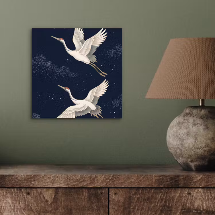 Kraanvogels - Nachthemel - Blauw aluminium wit klein -sfeer2